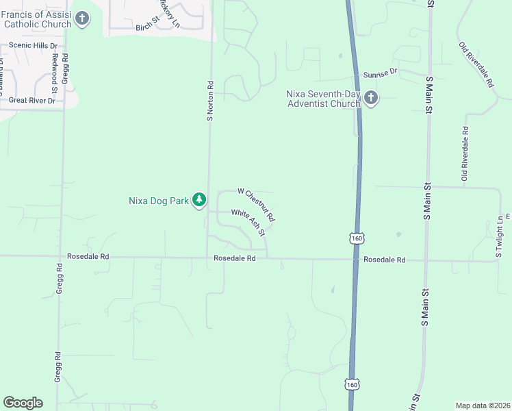 map of restaurants, bars, coffee shops, grocery stores, and more near 414 West Chestnut Road in Nixa
