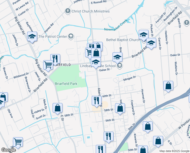 map of restaurants, bars, coffee shops, grocery stores, and more near 5 Stratum Way in Hampton