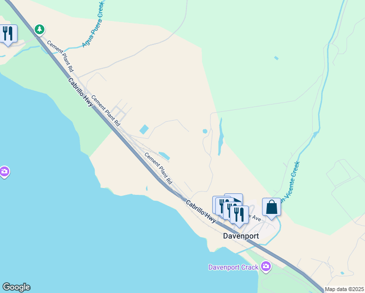 map of restaurants, bars, coffee shops, grocery stores, and more near 700 California 1 in Davenport