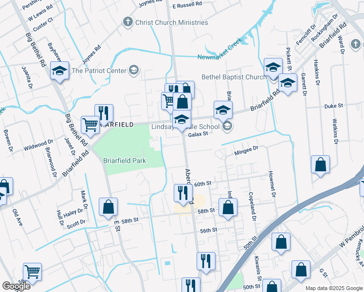 map of restaurants, bars, coffee shops, grocery stores, and more near 8 Stratum Way in Hampton
