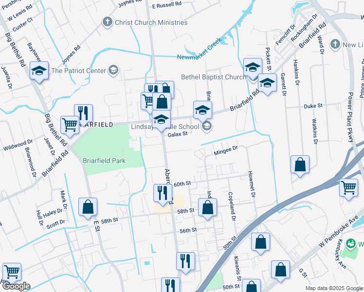 map of restaurants, bars, coffee shops, grocery stores, and more near 105 Sanford Dr in Hampton
