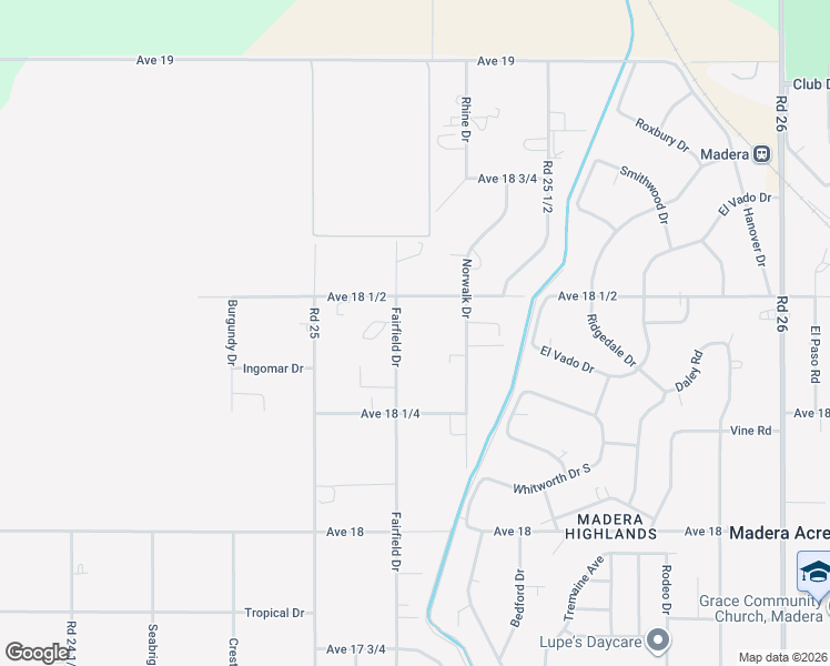 map of restaurants, bars, coffee shops, grocery stores, and more near 18421 Fairfield Drive in Madera