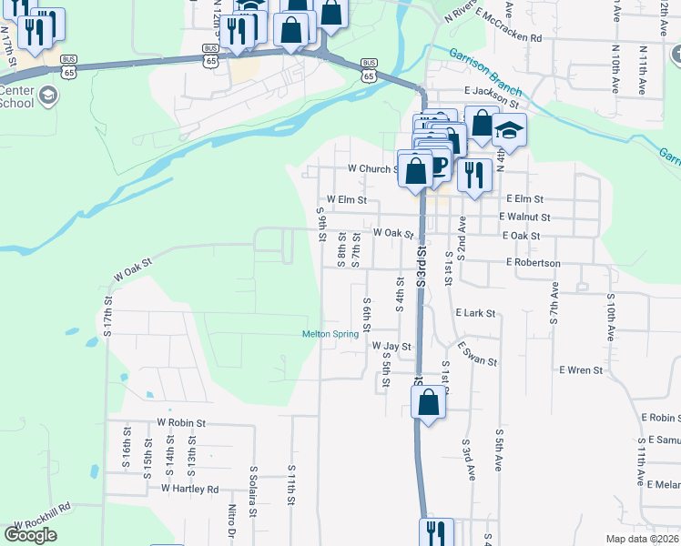 map of restaurants, bars, coffee shops, grocery stores, and more near 706 West Robertson in Ozark