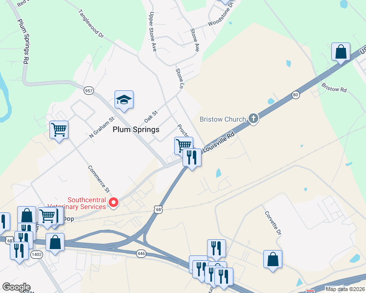 map of restaurants, bars, coffee shops, grocery stores, and more near 135 Proctor Trail in Bowling Green