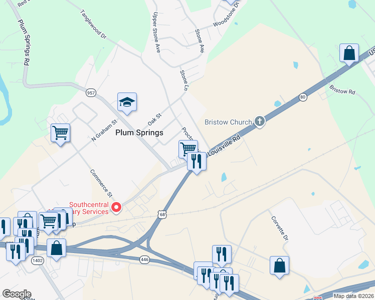 map of restaurants, bars, coffee shops, grocery stores, and more near 135 Proctor Trail in Bowling Green