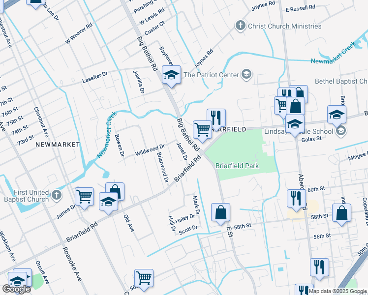map of restaurants, bars, coffee shops, grocery stores, and more near 20 Janet Drive in Hampton