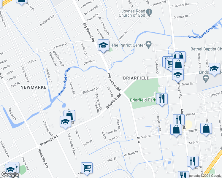 map of restaurants, bars, coffee shops, grocery stores, and more near 20 Janet Drive in Hampton