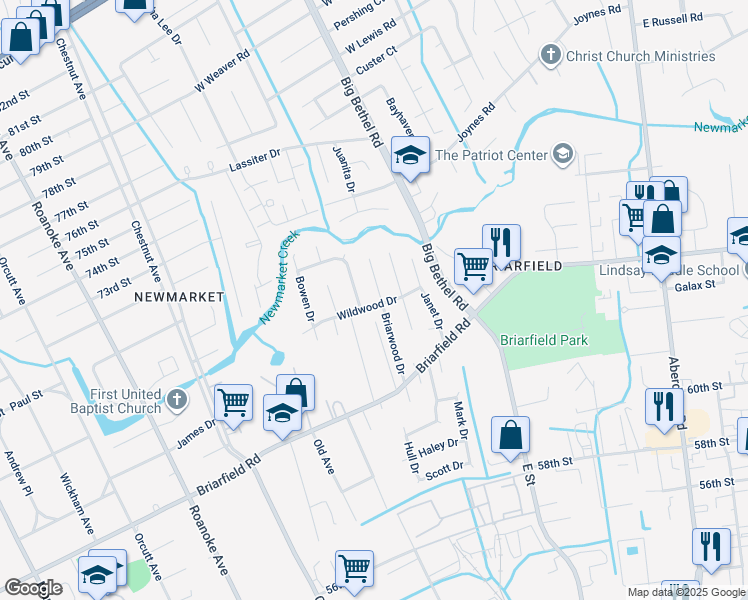 map of restaurants, bars, coffee shops, grocery stores, and more near 31 Briarwood Drive in Hampton