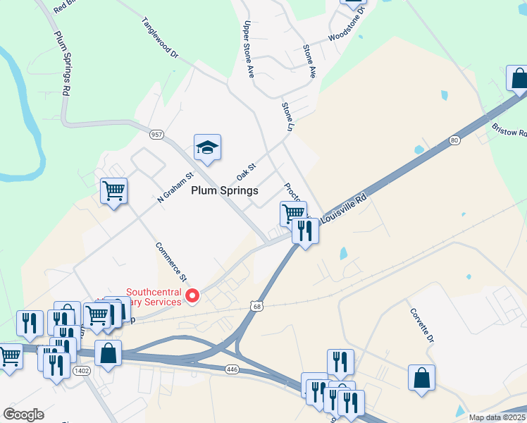 map of restaurants, bars, coffee shops, grocery stores, and more near 226 Palmer Drive in Plum Springs