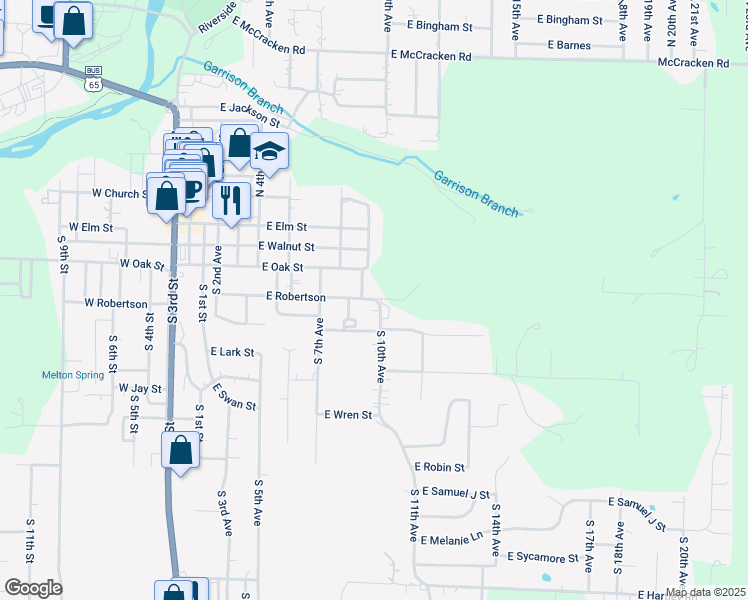 map of restaurants, bars, coffee shops, grocery stores, and more near 401 South 10th Avenue in Ozark