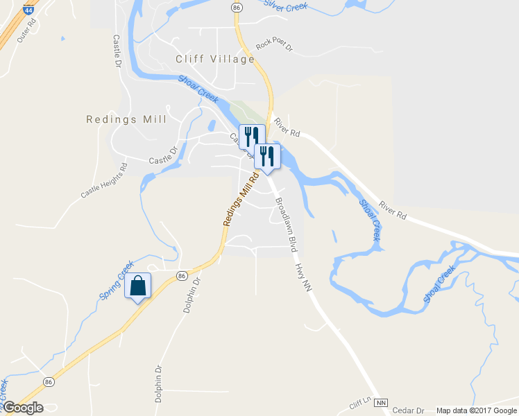 map of restaurants, bars, coffee shops, grocery stores, and more near 181 Park Hill Drive in Joplin