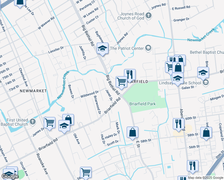 map of restaurants, bars, coffee shops, grocery stores, and more near 16 Janet Drive in Hampton