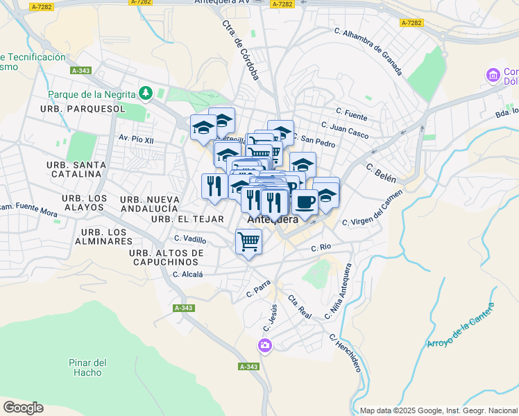 map of restaurants, bars, coffee shops, grocery stores, and more near 4 Calle del Purgatorio in Antequera