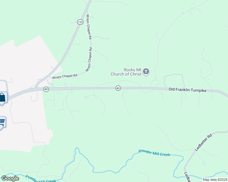 map of restaurants, bars, coffee shops, grocery stores, and more near 1580 Old Franklin Turnpike in Rocky Mount