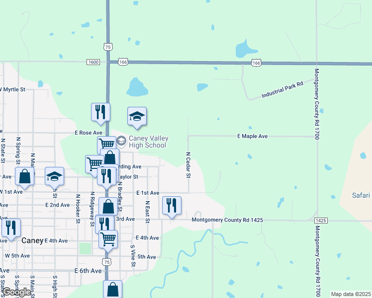 map of restaurants, bars, coffee shops, grocery stores, and more near 562-798 N Cedar St in Caney