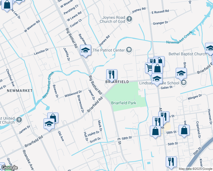 map of restaurants, bars, coffee shops, grocery stores, and more near 14 Butler Drive in Hampton