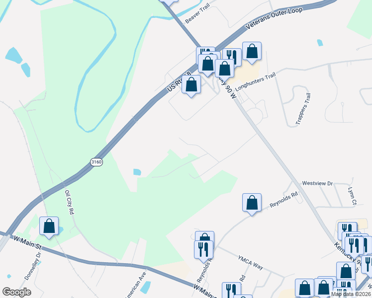 map of restaurants, bars, coffee shops, grocery stores, and more near 207 Western Hills Road in Glasgow