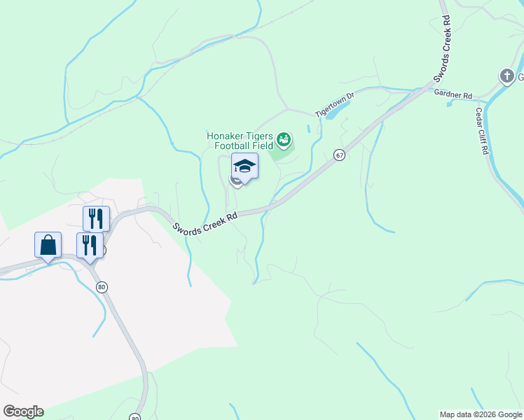 map of restaurants, bars, coffee shops, grocery stores, and more near 764 Swords Creek Road in Honaker