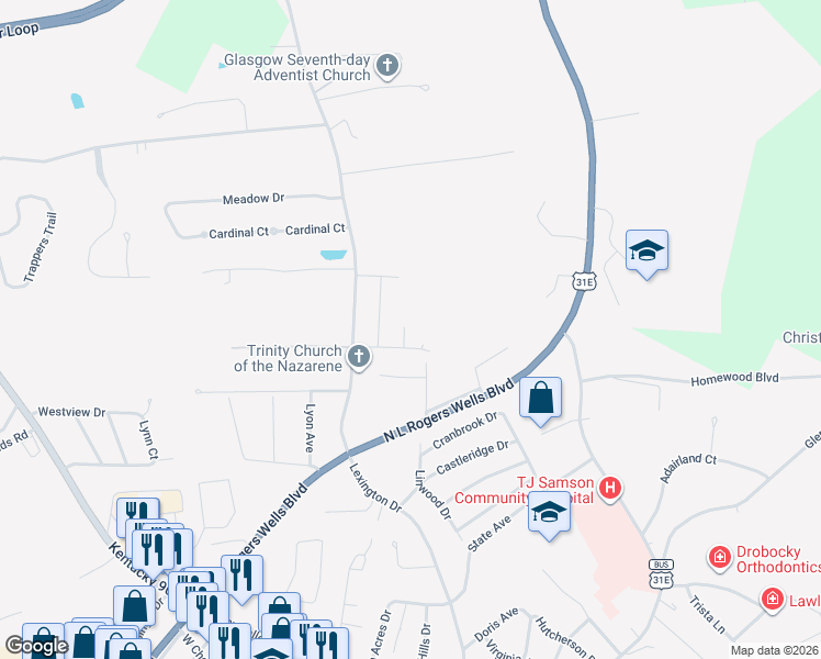 map of restaurants, bars, coffee shops, grocery stores, and more near 198 Robert Bishop Road in Glasgow