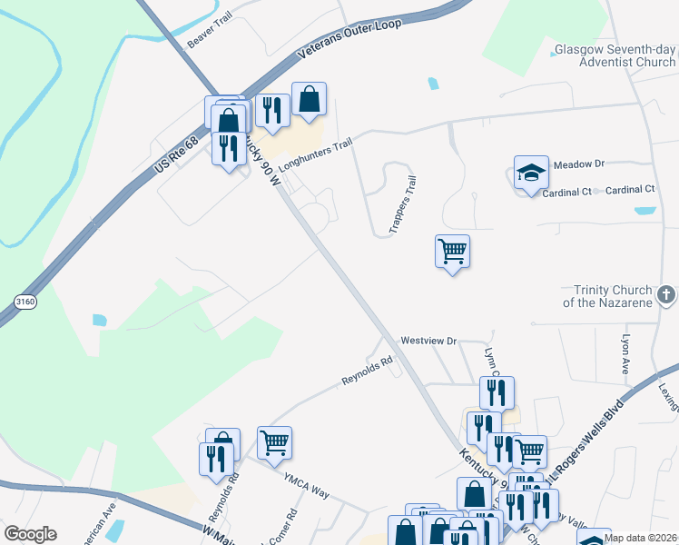 map of restaurants, bars, coffee shops, grocery stores, and more near 1400-1666 Happy Valley Road in Glasgow