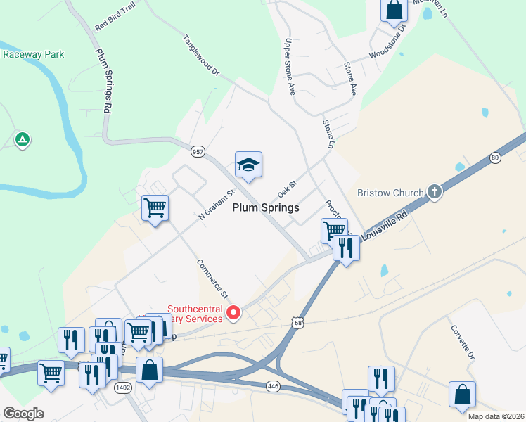 map of restaurants, bars, coffee shops, grocery stores, and more near 150 Oak Street in Bowling Green