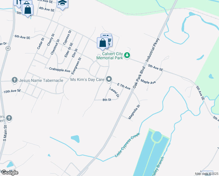 map of restaurants, bars, coffee shops, grocery stores, and more near 730 Juniper Street in Calvert City