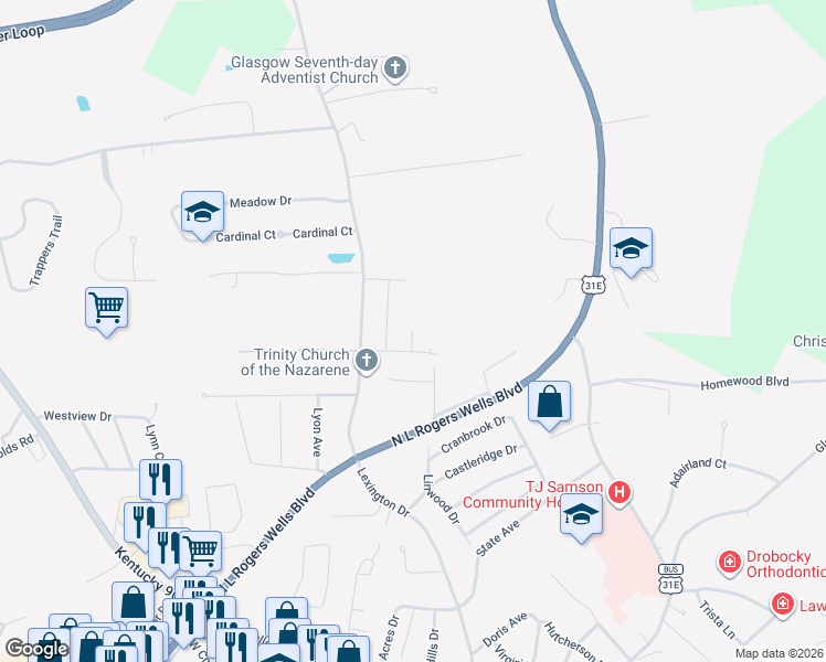 map of restaurants, bars, coffee shops, grocery stores, and more near 198 Robert Bishop Road in Glasgow