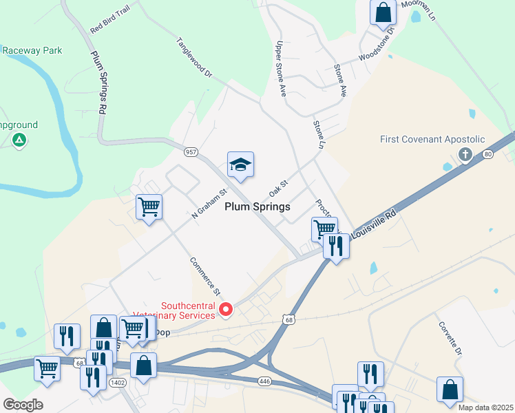 map of restaurants, bars, coffee shops, grocery stores, and more near in Plum Springs