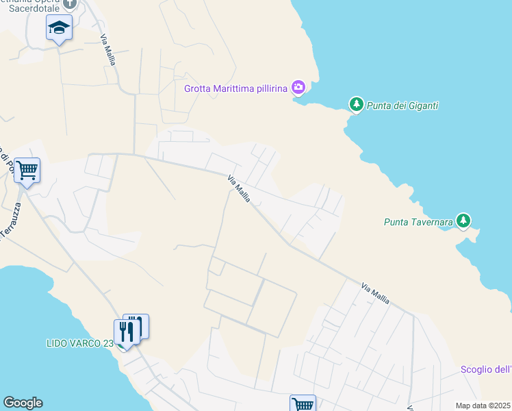 map of restaurants, bars, coffee shops, grocery stores, and more near 125 Via Mallia in Libero consorzio comunale di Siracusa