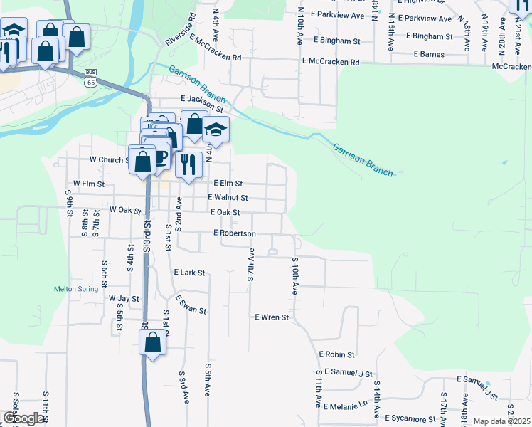map of restaurants, bars, coffee shops, grocery stores, and more near 800 East Oak Street in Ozark