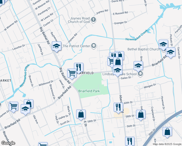 map of restaurants, bars, coffee shops, grocery stores, and more near 10 Sunbriar Way in Hampton