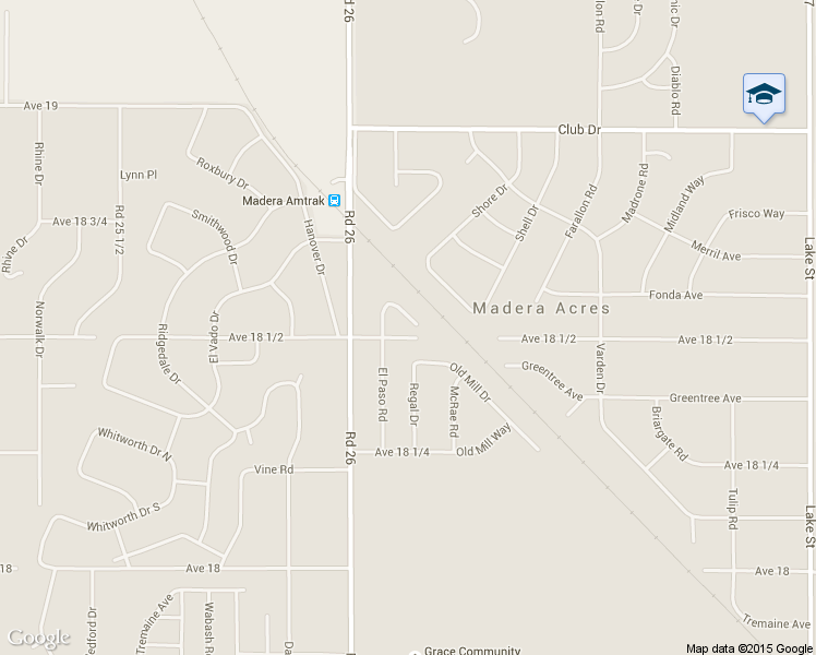 map of restaurants, bars, coffee shops, grocery stores, and more near 26132 El Paso Place in Madera