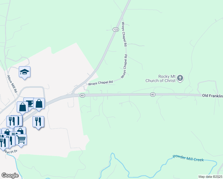 map of restaurants, bars, coffee shops, grocery stores, and more near 1305 Old Franklin Turnpike in Rocky Mount