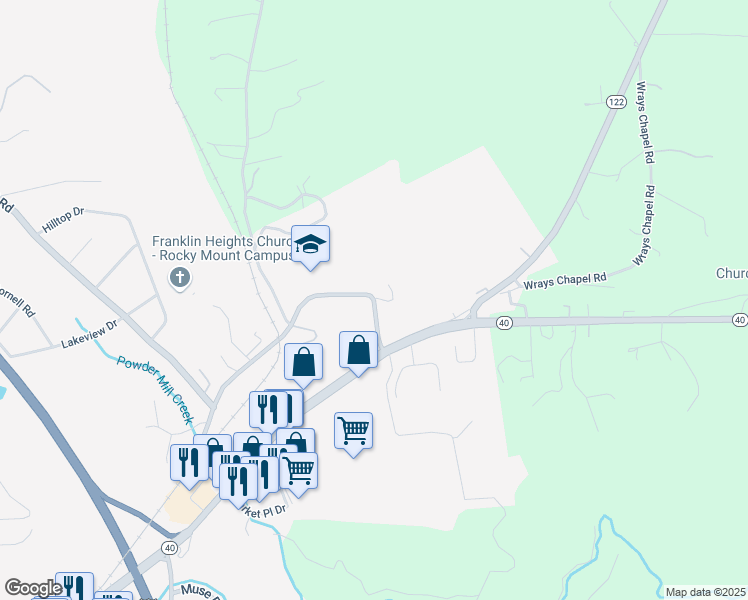 map of restaurants, bars, coffee shops, grocery stores, and more near 555 School Board Road in Rocky Mount