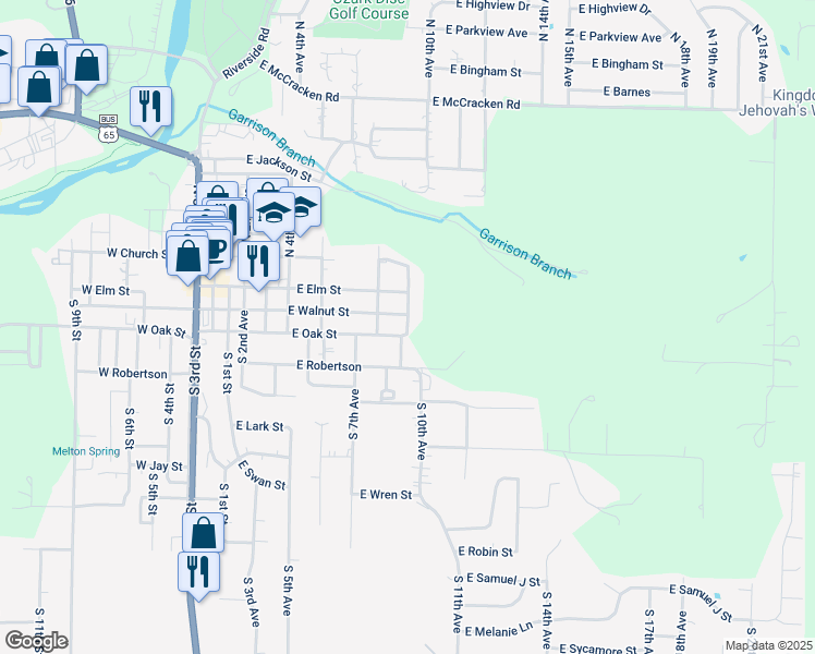 map of restaurants, bars, coffee shops, grocery stores, and more near 302 South 9th Avenue in Ozark