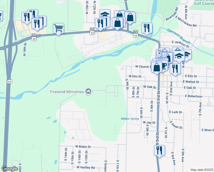 map of restaurants, bars, coffee shops, grocery stores, and more near 1051 West Oak Street in Ozark