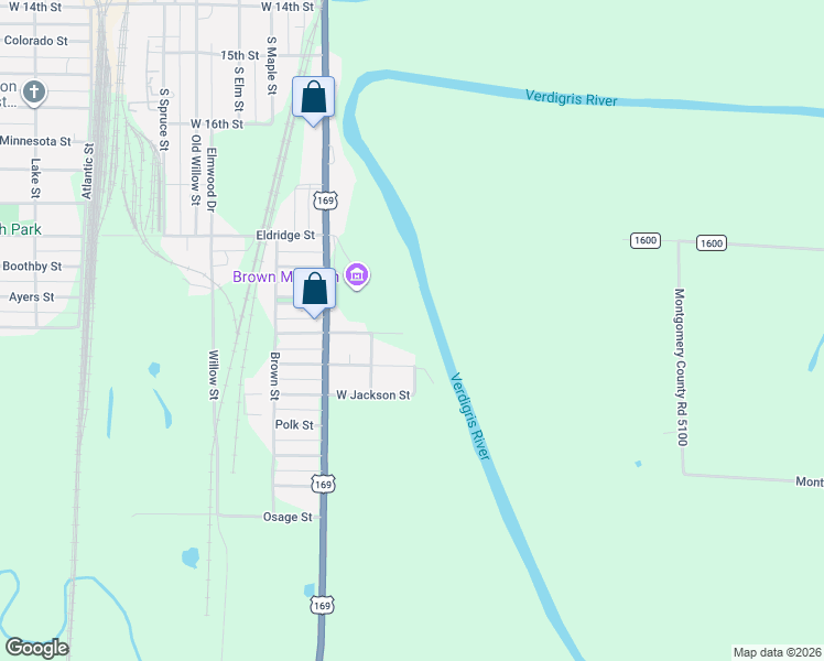 map of restaurants, bars, coffee shops, grocery stores, and more near E Jefferson St in Coffeyville