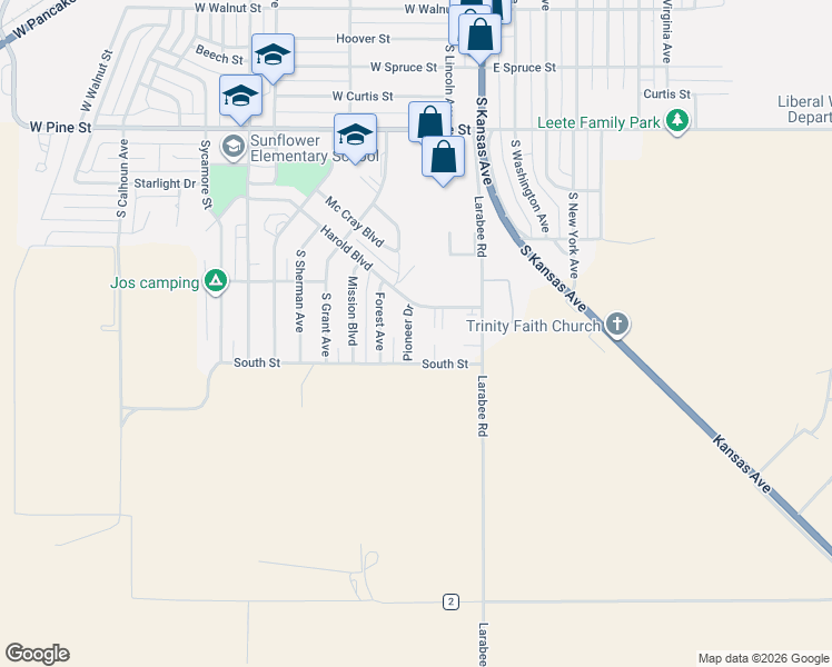 map of restaurants, bars, coffee shops, grocery stores, and more near 1201-1499 Pioneer Dr in Liberal