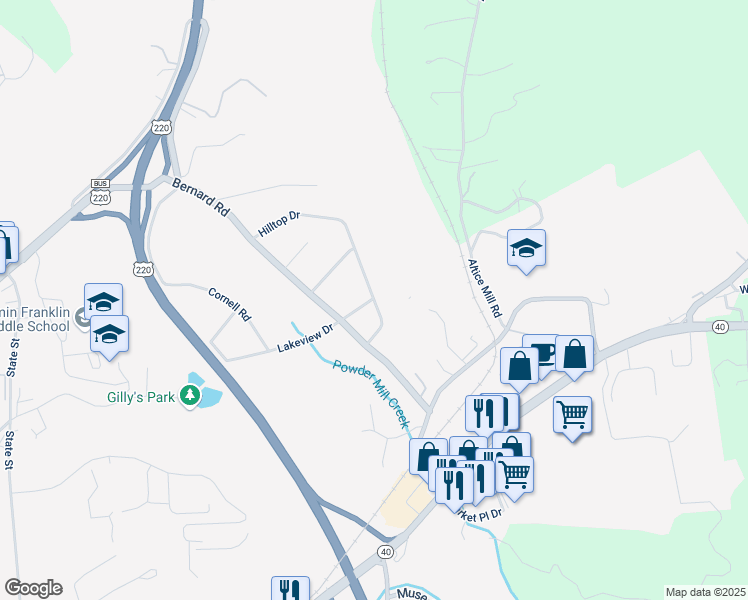 map of restaurants, bars, coffee shops, grocery stores, and more near 133 State Route 1009 in Rocky Mount