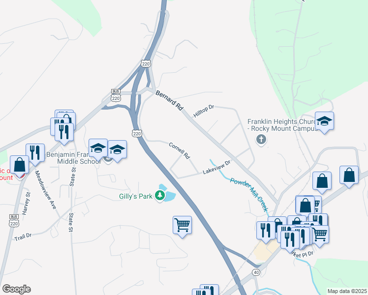 map of restaurants, bars, coffee shops, grocery stores, and more near 36 State Route 1015 in Rocky Mount