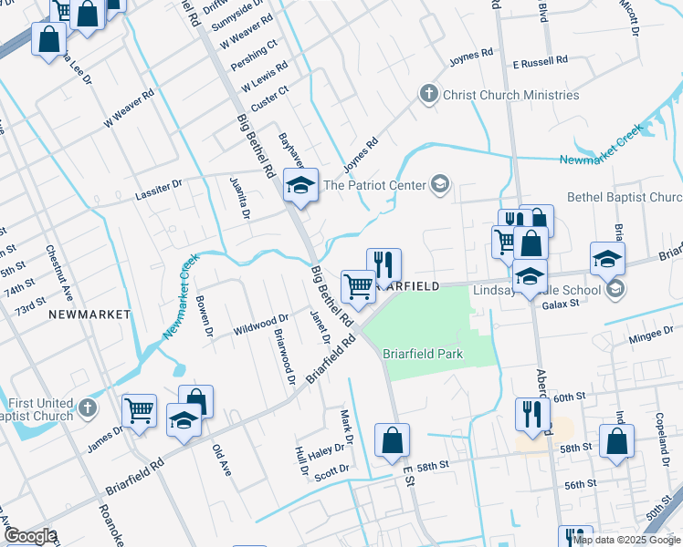 map of restaurants, bars, coffee shops, grocery stores, and more near 28 Butler Drive in Hampton