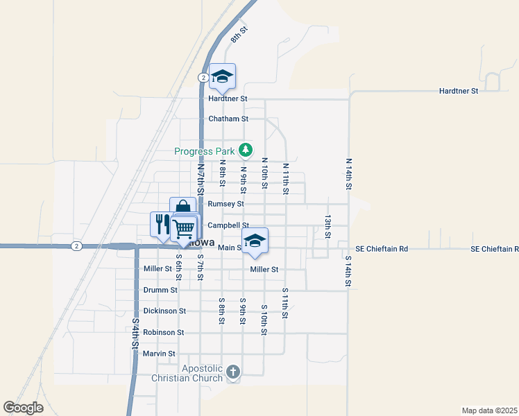 map of restaurants, bars, coffee shops, grocery stores, and more near 200-248 North 10th Street in Kiowa