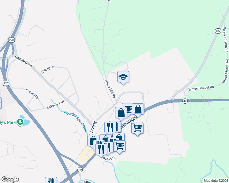map of restaurants, bars, coffee shops, grocery stores, and more near 711 School Board Rd in Rocky Mt