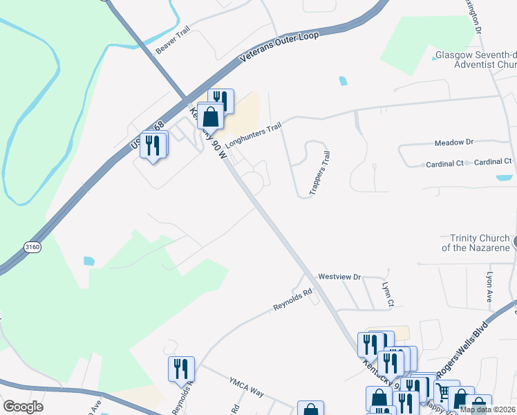 map of restaurants, bars, coffee shops, grocery stores, and more near 1666 Happy Valley Rd in Glasgow