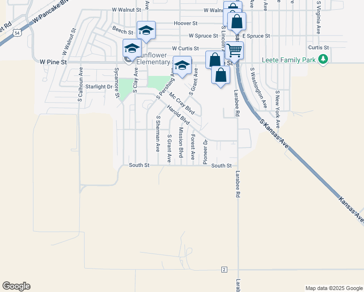 map of restaurants, bars, coffee shops, grocery stores, and more near 1351 Mission Boulevard in Liberal