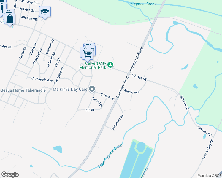 map of restaurants, bars, coffee shops, grocery stores, and more near 620 Oak Park Boulevard in Calvert City