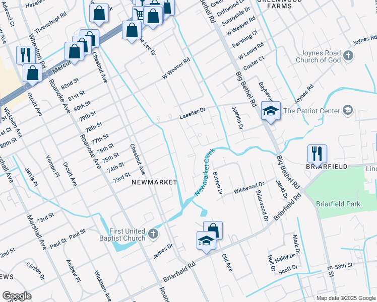 map of restaurants, bars, coffee shops, grocery stores, and more near 26 Mytilene Drive in Hampton