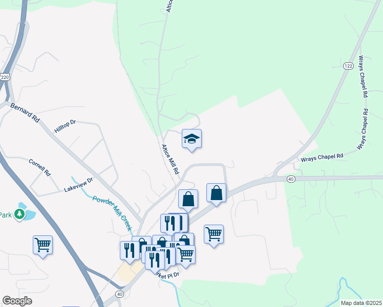 map of restaurants, bars, coffee shops, grocery stores, and more near 555 School Board Road in Rocky Mount