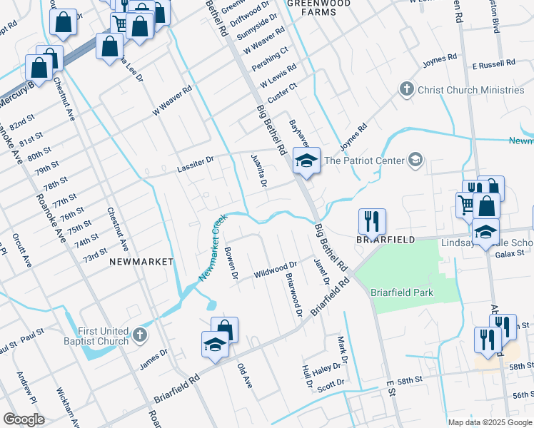 map of restaurants, bars, coffee shops, grocery stores, and more near 323 Duluth Court in Hampton