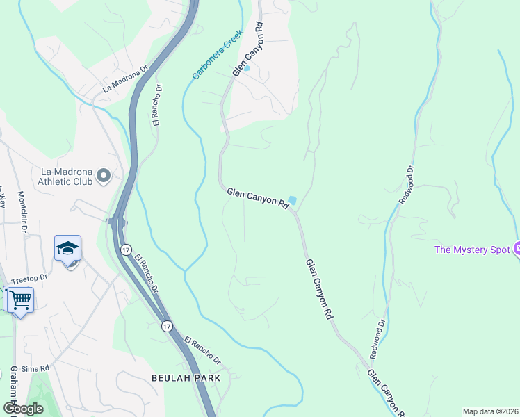 map of restaurants, bars, coffee shops, grocery stores, and more near 155 Rabbits Run Road in Scotts Valley